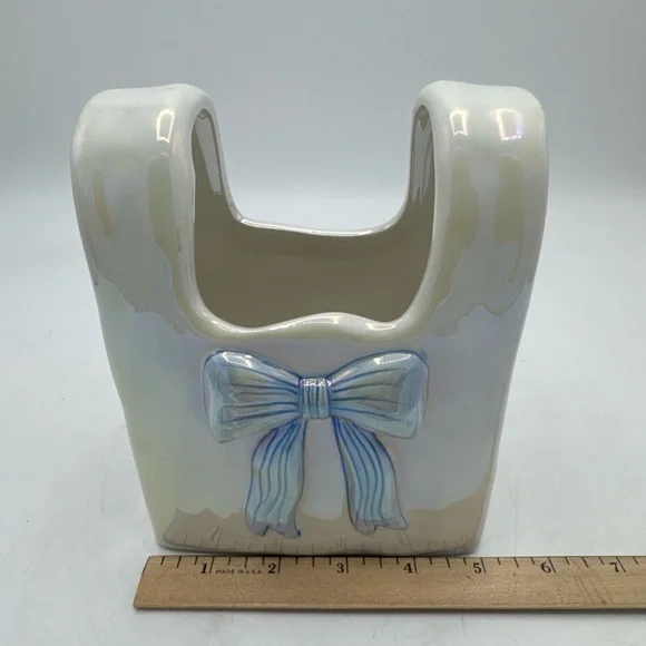 Target Bullseye’s Spring Iridescent Purse Vase With Blue Bow 6.5"H NEW 2025 - Picture 2 of 8